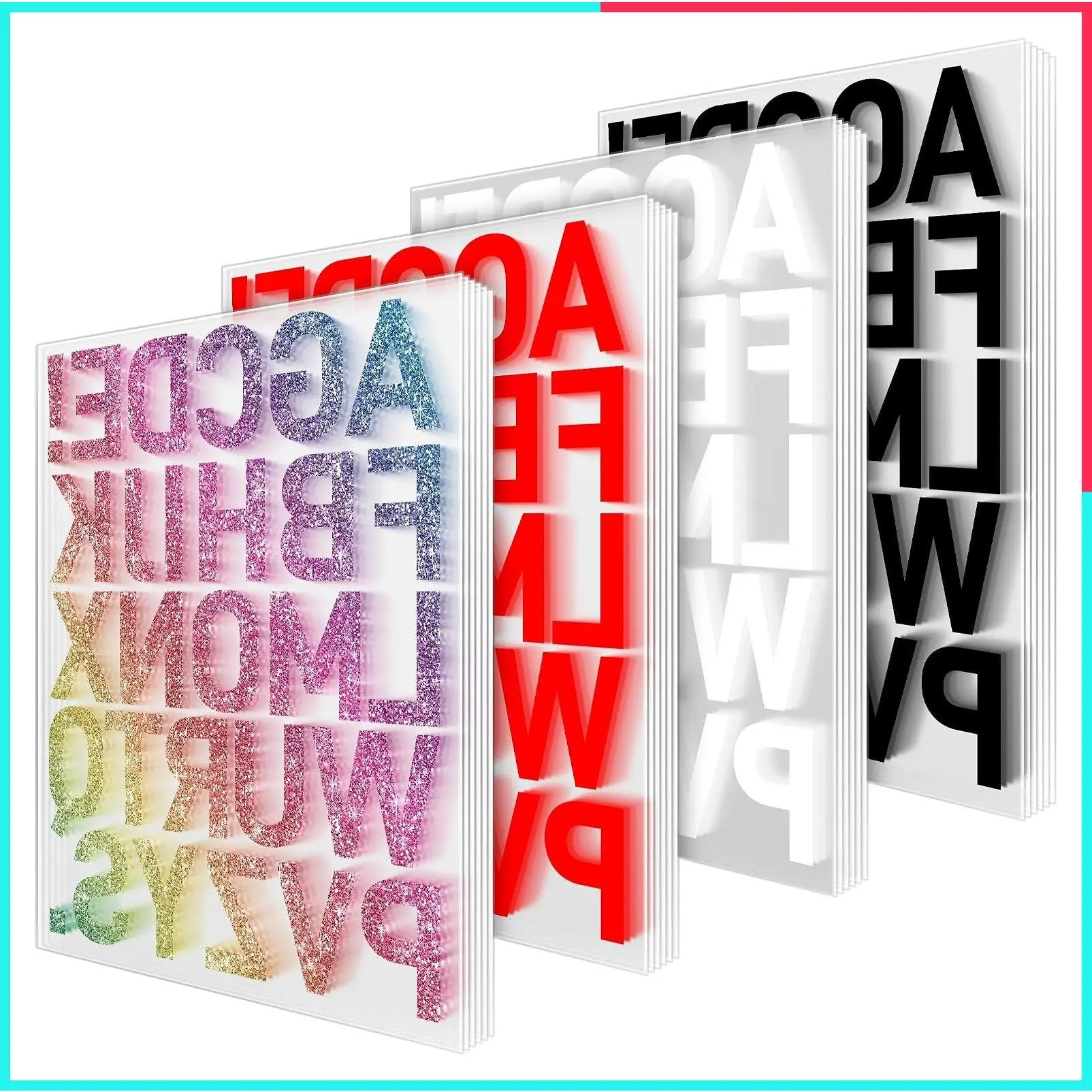 24 Sheets Iron-On Letters for T-Shirts, Heat Transfer Vinyl Fabric Letters for DIY Clothing, Red White Black & Coloured