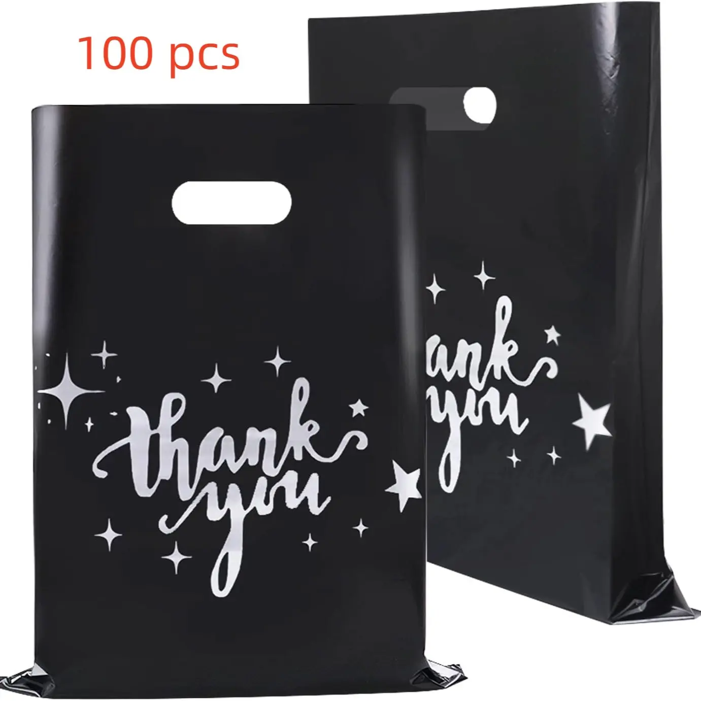 100 Shopping Bags with Handles, Multiple Sizes, Plastic Gift Bags for Small Businesses, Stores, Clothing, Packaging, Bulk Bag