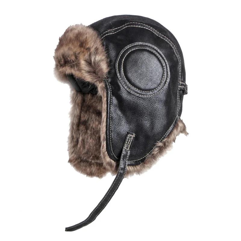 Unisex Winter Ushanka Hat Trapper Aviator Trooper Earflap Warm Faux Fur Leather Waterproof Ski Hat Bomber Cap Ear Protectors Hat