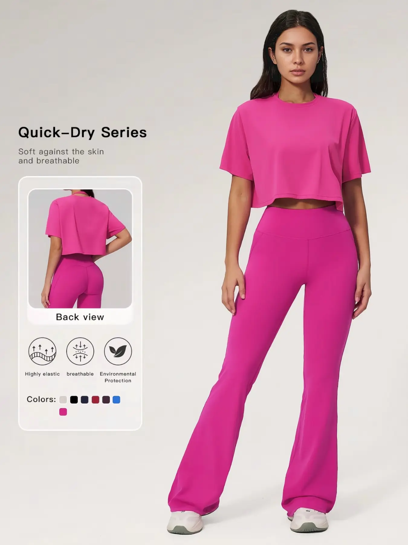 Women's Quick-Dry Sports Set, Short Sleeve Top & Long Pants, High-Intensity Workout Sportswear, Yoga fitness running clothes, All Season Activewear, Casual Comfortable Everyday Wear