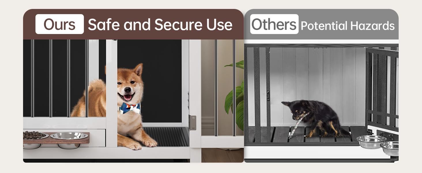 39.4'' Dog Crate Furniture, Foldable Wooden Dog Kennel with 360° Feeder, Detachable Tray, Easy Assembly for Medium & Large Dogs