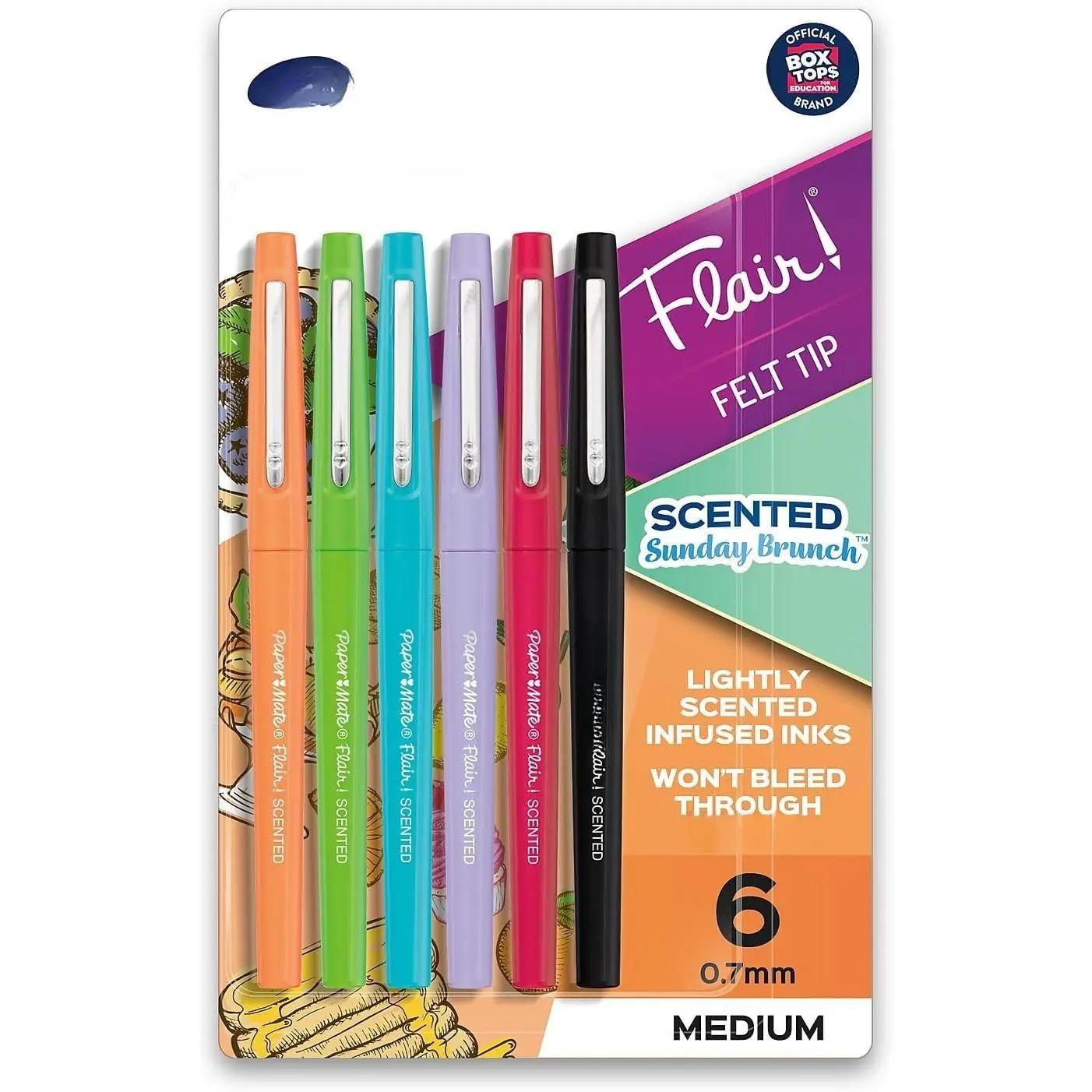 Flair Scented Felt Tip Pens,  Sunday Brunch Scents and Colors, 0.7mm, 6 Count