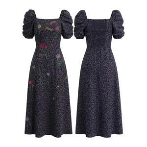 TCH - Coquette Floral Ditsy  Midi | Short Puff Sleeve Square Neck Picnic Dress