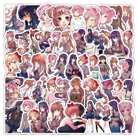 50pcs Cartoon Graffiti Stickers, Anime Vinyl Decals for DIY Planner, Water Bottle & Laptop Decor, Waterproof Small Stickers, Sticker Packs, Cute & Fun Designs, Doki Doki Literature Club, Just Monika Stickers Set