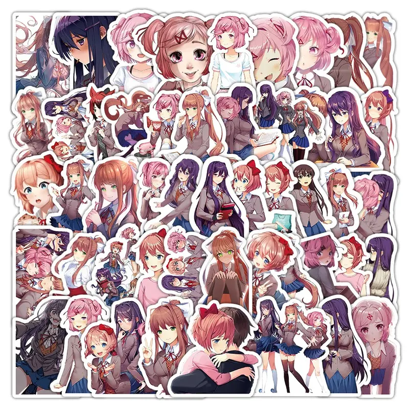 50pcs Cartoon Graffiti Stickers, Anime Vinyl Decals for DIY Planner, Water Bottle & Laptop Decor, Waterproof Small Stickers, Sticker Packs, Cute & Fun Designs, Doki Doki Literature Club, Just Monika Stickers Set