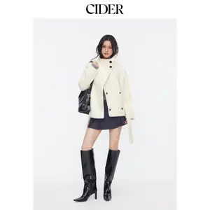 Cider Wool-look Stand Collar Long Sleeve Jacket With Belt