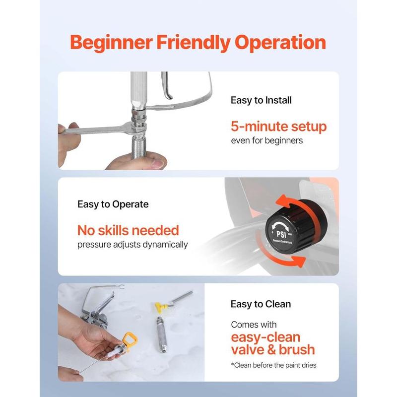 VEVOR Stand Airless Paint Sprayer, 900W, 3300PSI High Pressure Airless Sprayer with Cart, Cleaning Brush, Hose, Extension Rod, Nozzles, Electric Spray Paint Machine for Interior or Exterior of House