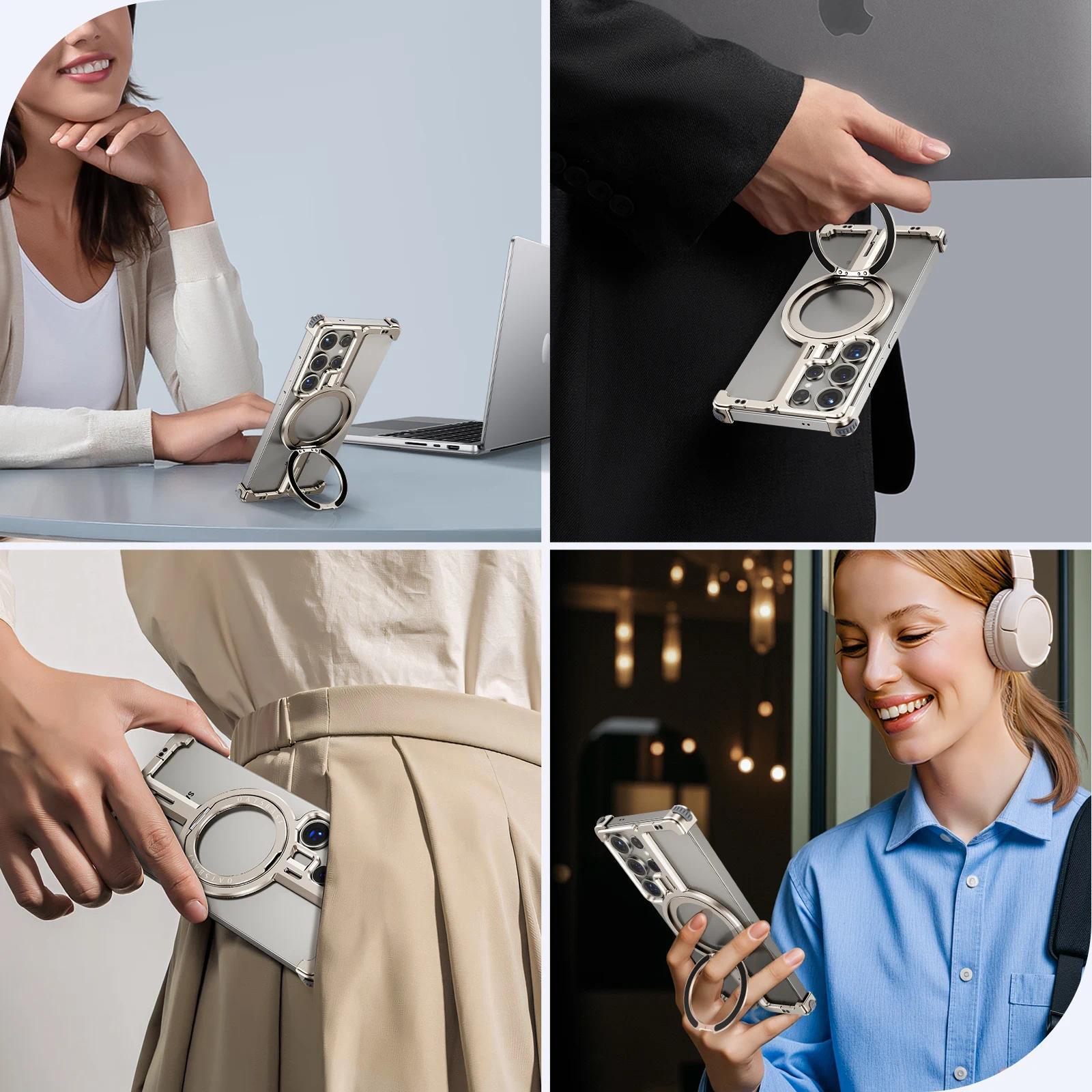 WWH Oatsbasf Frameless Phone Case for Samsung Galaxy S25 Ultra Magnetic Wireless Charging Phone Back Cover Shockproof Bumper w/ Ring