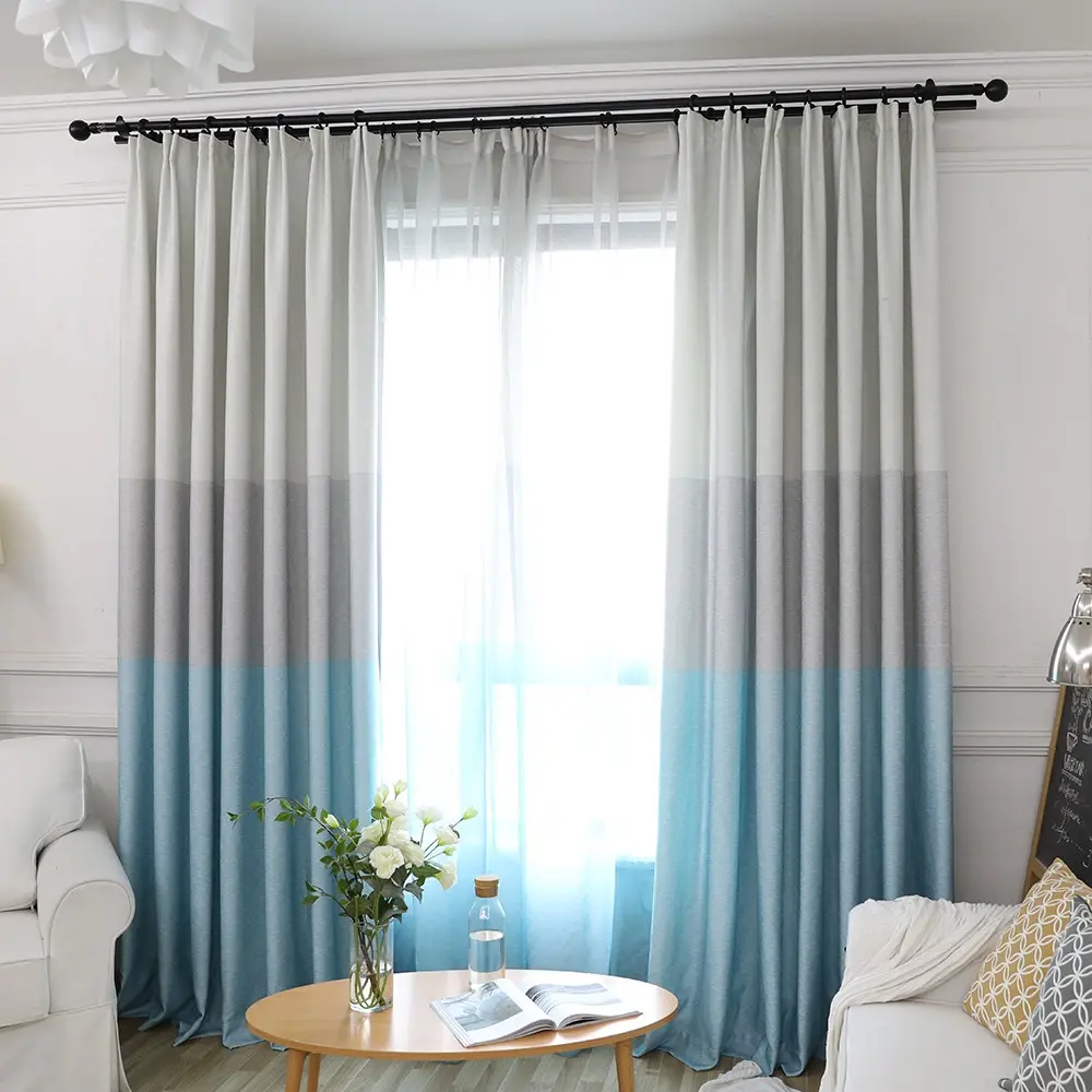 1pcs Mediterranean Style Thick Horizontal Stripe Print Curtain, Insulating and Heat-Resistant, for Living Room, Bedroom, Study, Balcony