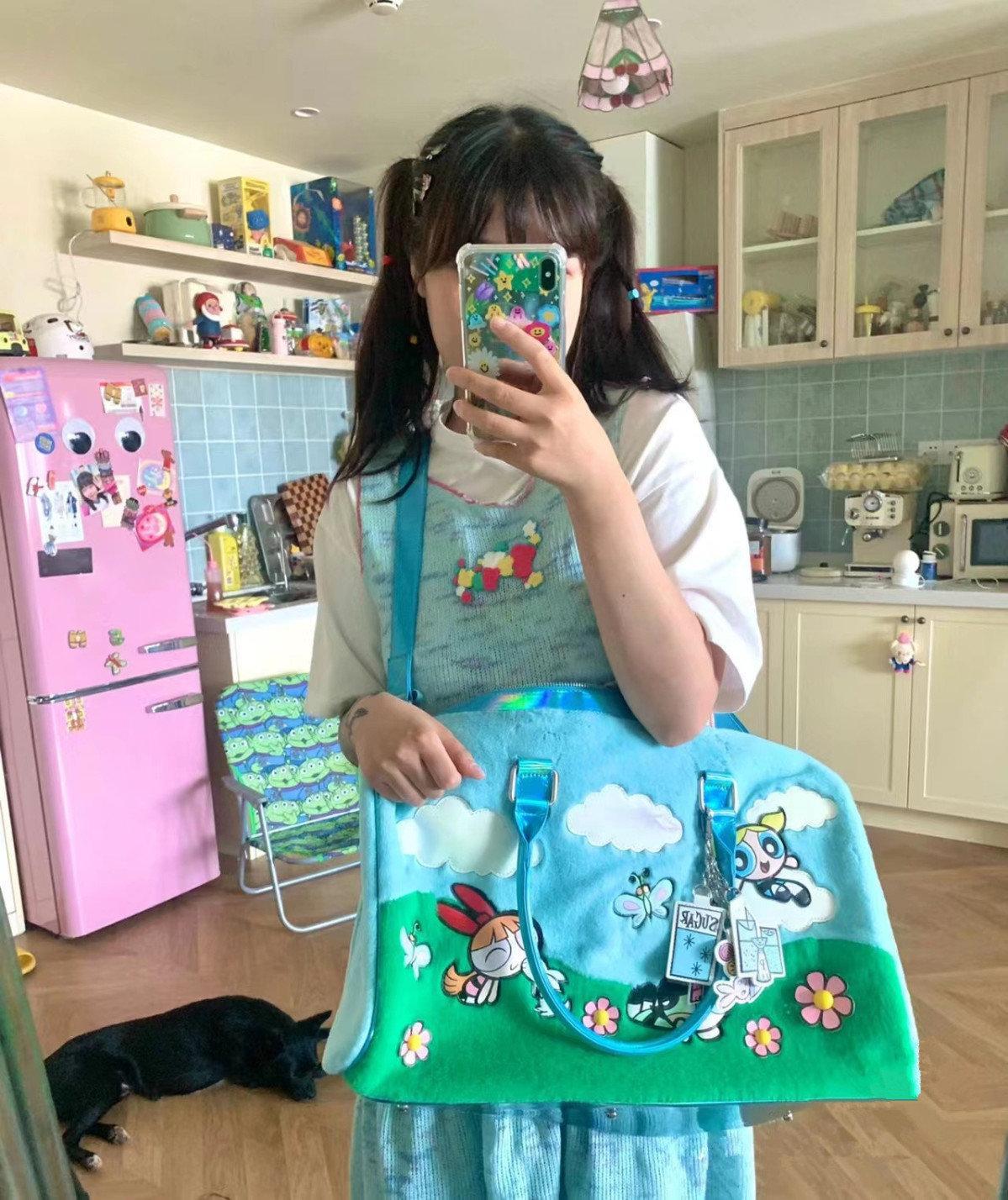 Large Capaci Plu Handbag Cartoon Animation Youthful Sle Soft Rabbit Fur Material Zipper Closure Casual Leisure Handbag