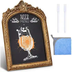 1 Pack Framed Tabletop Chalkboard Sign, Rustic Frame, Hanging Chalkboard, Menu Board for Cafes Restaurant Wedding Countertop with 2 Erasable Pen and 1 Cloth (7 x 10 in,Arch)
