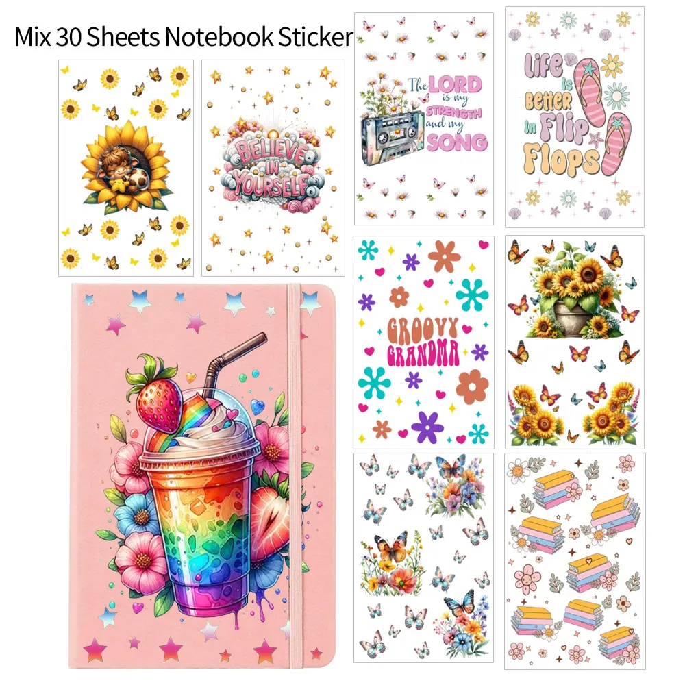 UV DTF Notebook Wraps Mixed 30 Sheets, Include 10pcs A5 Size, 10pcs A6 Siz, 10pcs A7 Size for Journaling Note Taking DIY