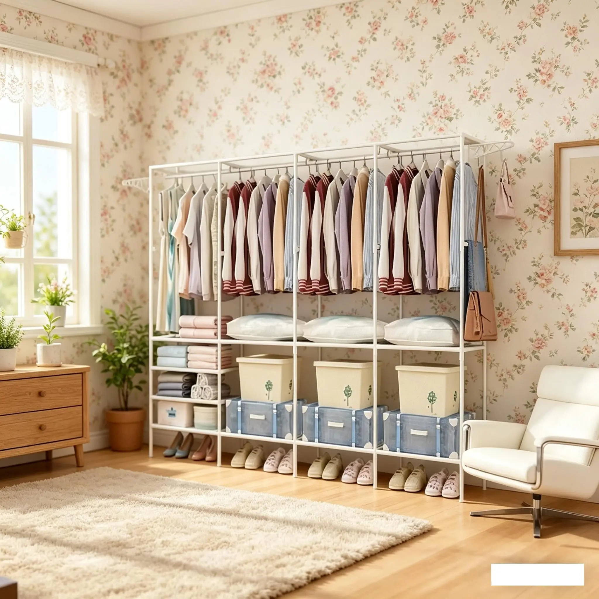 Large Open Shelving Unit, Multi-Functional Floor-Standing Closet Rack, Multiple Shelves & Hooks, Ideal for Bedroom, Dorm, Apartment