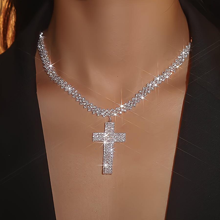 Sparkling Silver Tone Crystal Cross Pendant Necklace Pave Cuban Link Chain Design Glamorous Iced Out Statement Jewelry Ideal for Hip Hop Fashion and Bold Night Out Looks Funny Pig Personalized Valentine's Day Titanium Zircon Eye Photo Versatile name men's Sparkling Silver Tone Crystal Cross Pendant Necklace Pave Cuban Link Chain Design Glamorous Iced Out Statement Jewelry Ideal for Hip Hop Fashion and Bold Night Out Looks Funny Pig Personalized Valentine's Day Titanium Zircon Eye Photo Versatile name men's