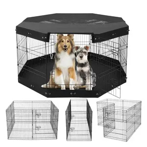 VEVOR Dog Playpen, 8 Pcs 30"Hx 24"W Panels Foldable Metal Pet Exercise Pen, Dog Fence Indoor and Outdoor Pen with Door, Bottom Pad and Top Cover, Pet Playpen for Dogs, Cats, Other Small Animals
