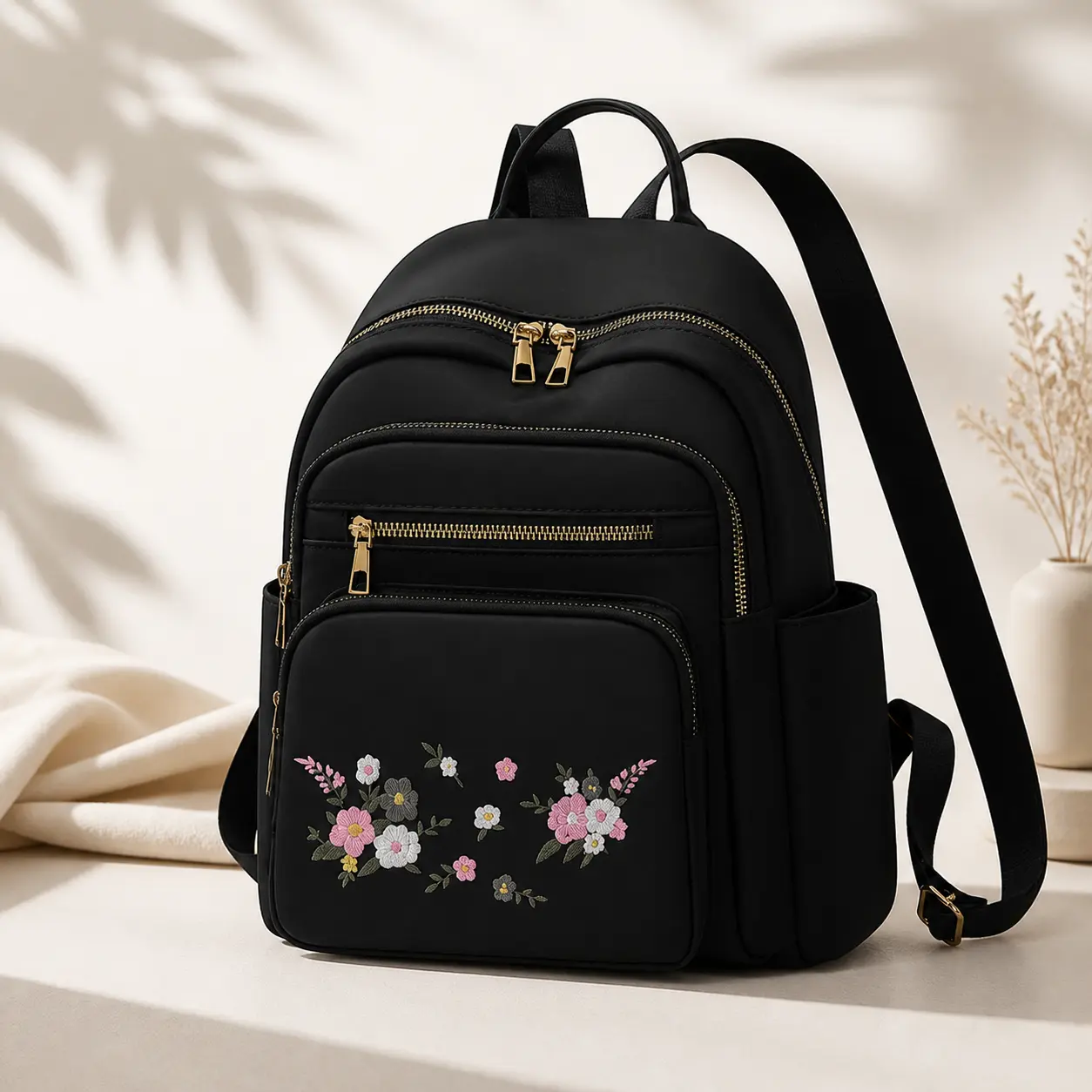Cozy Urban Backpack For Women Oxford Fabric Travel Daypack Simple Canvas Student Schoolbag With Laptop Compartment Zipper Closure Wear Resistant Casual Commute Everyday Essential Khaki Black Off White