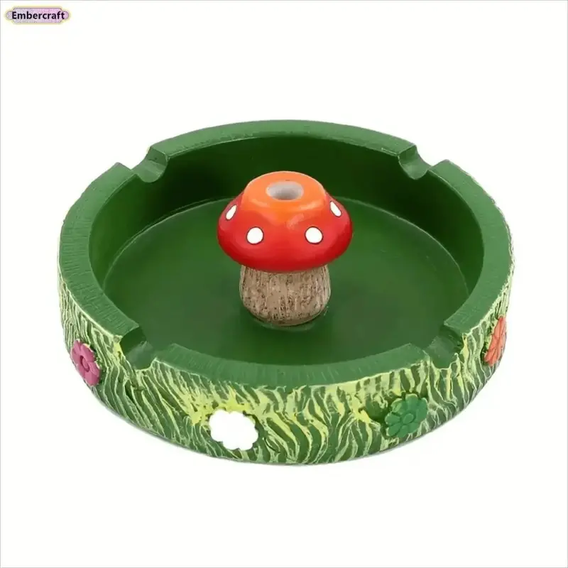 Round Resin Mushroom Ashtray with Cigarette Extinguisher, Cute Aesthetic Decorative Desktop Smoking Accessory for Bedroom, Living Room