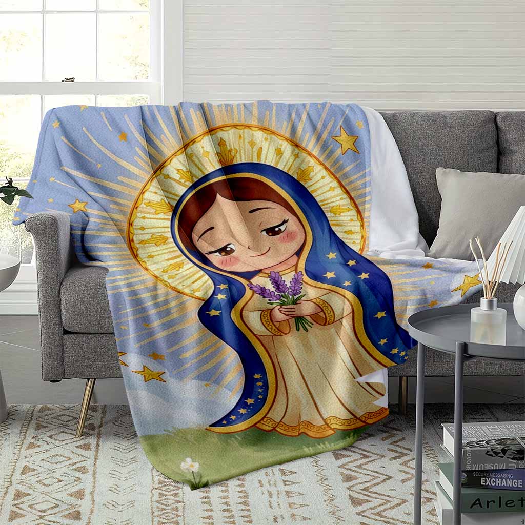 Anime Virgin Mary Our Lady Of Guadalupe Blanket Soft Cozy Warm Flannel & Fleece Throw Blankets for Bed & Couch, Holy Aura and Starry Sky Print with Spiritual and Inspirational Design, Ideal Gift for Christians, Church Friends, Birthday, Christmas