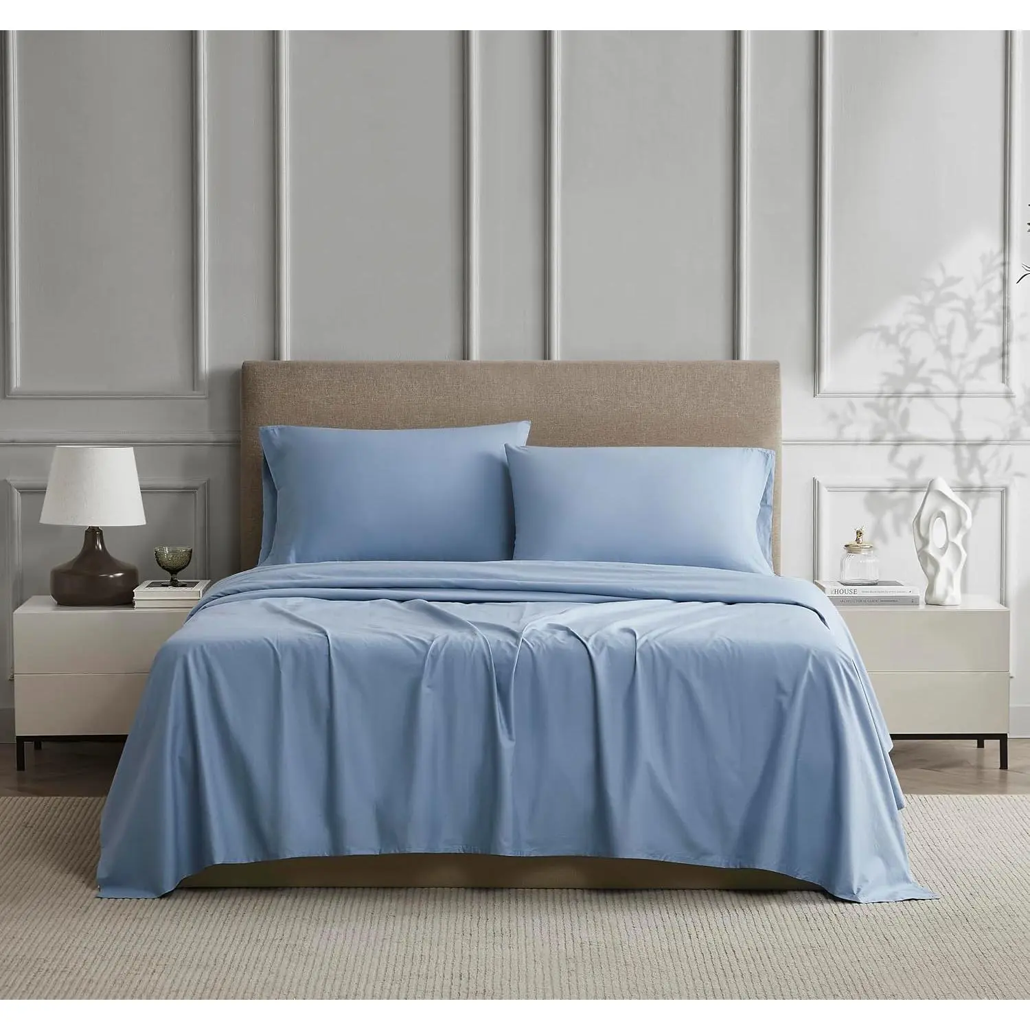 Closet 100% Cotton Queen Sheet Set, 4 Pieces - Blue - Cooling & Crisp Percale - Breathable Sheets & Pillowcases Set For Queen Bed - Deep Pocket Fitted Sheet