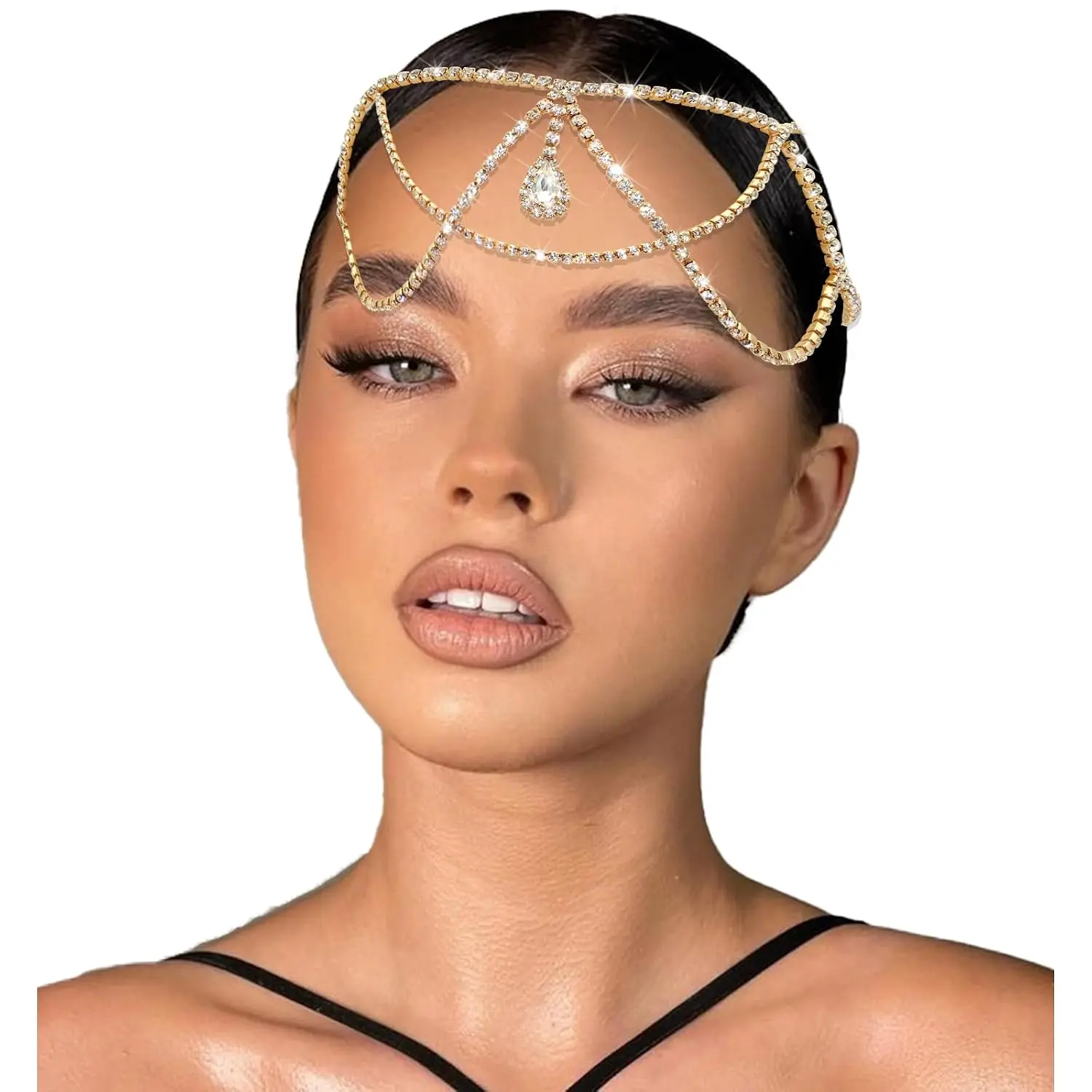 Rhinestone  Chain Layered  Headpiece | Forehead Pendant  , Chain Headband, Festival Prom Hair Accessories for Women Girls