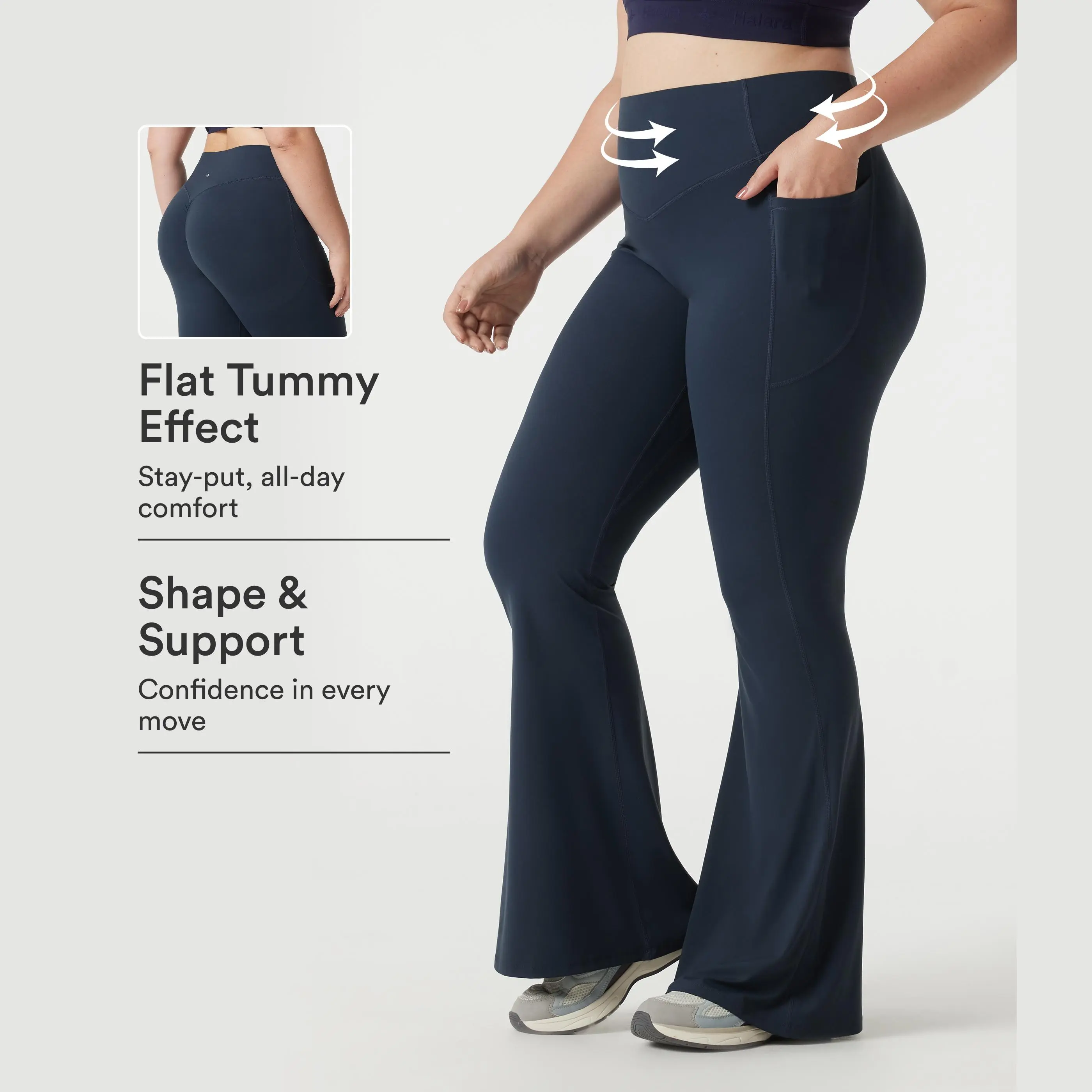 Halara UltraSculpt™ Plus Size High Waisted Scrunch Butt Lifting Tummy Control Shaping Yoga Flare Leggings with Pockets
