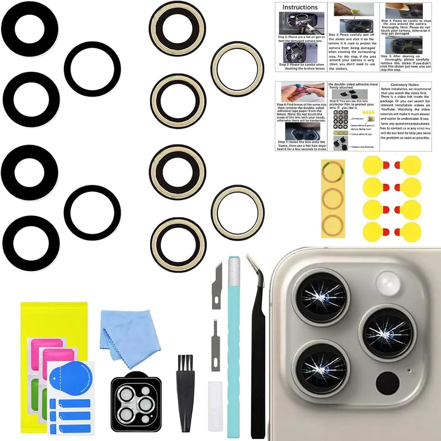 15 Pro Max Smartphone Rear Camera Lens Glass Kit (2 Sets, OEM Synthetic Glass), Mobile Phone Accessories with Pre-Installed Adhesive for Easy Installation & Manufacturer Warranty, Manufacturer Warrenty