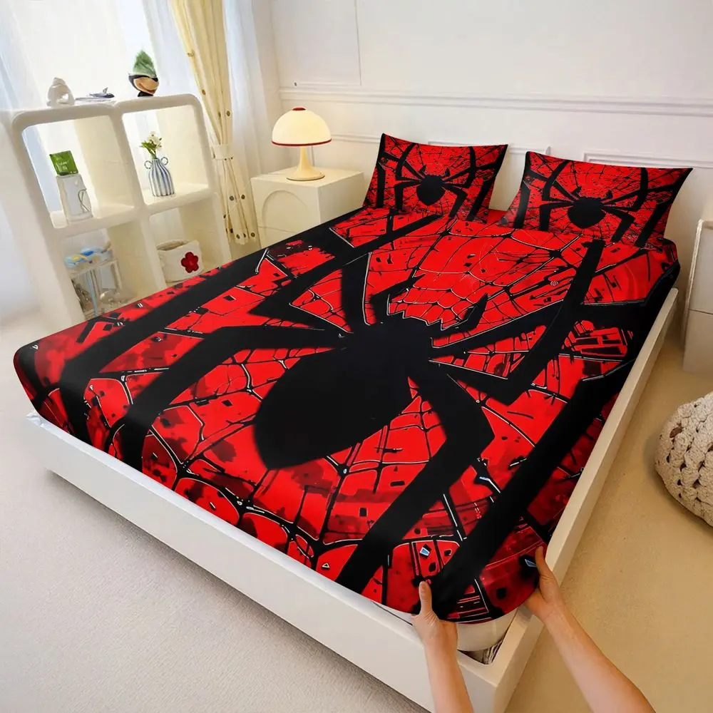 3pcs Spider-Man Inspired Print Elastic Fitted Sheet Set, Fitted Sheet Bedding (Includes 1 Fitted Sheet and 2 Pillowcases), Vibrant Digital Print Bed Sheet Set, Soft & Breathable, Superhero Fans, Teen Bedrooms, and All-Season Home Decor