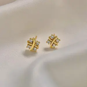 Luxurious And Stylish Cross Water Drill Earrings, Daily Trendy Versatile Exaggerated Elegant Temperament