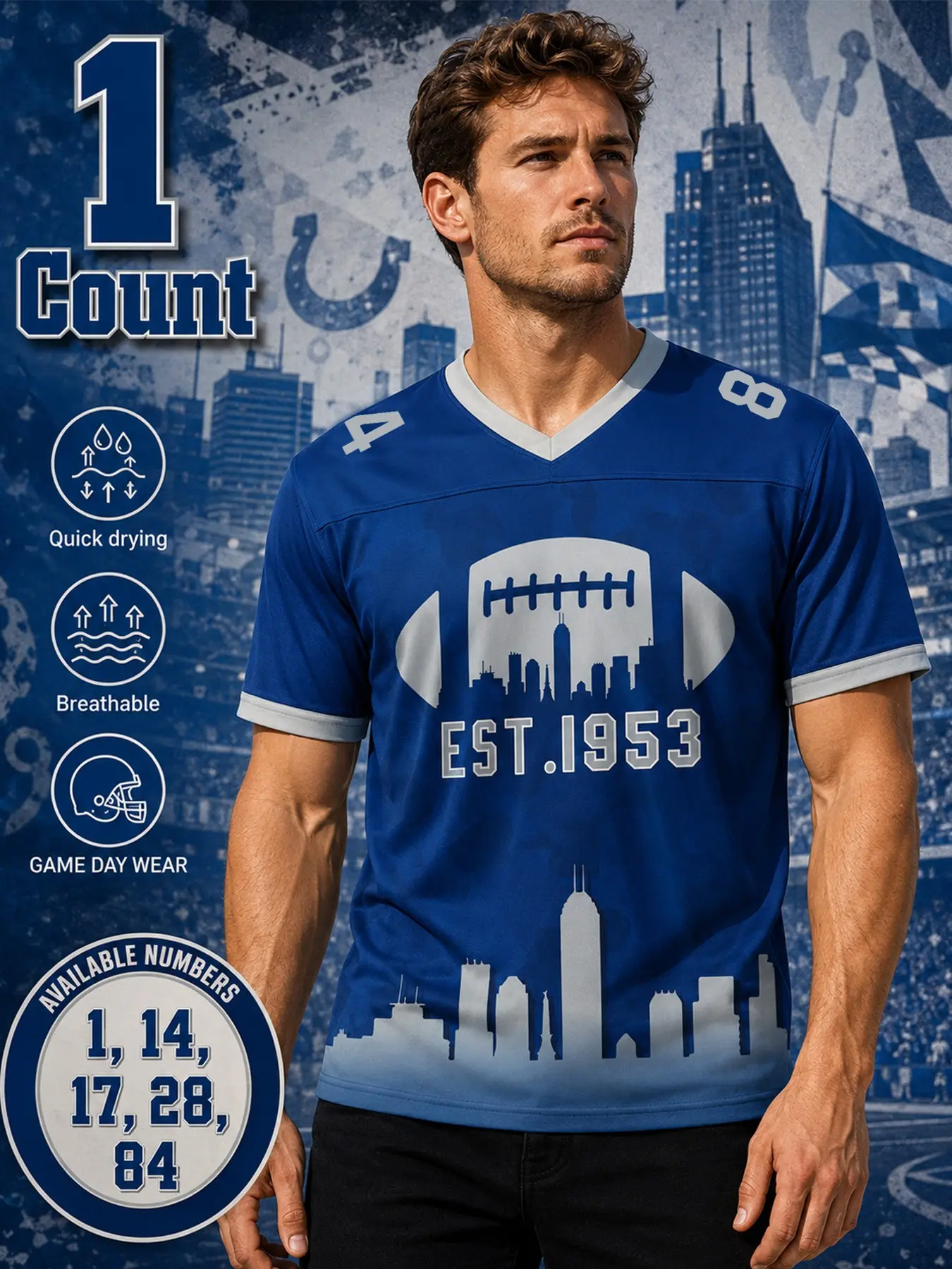 Indianapolis Team Football Jerseys, Rugby Jersey,Men's Breathable Mesh American Football Fan Uniform, Casual Sporty Short Sleeve Shirt, All Seasons