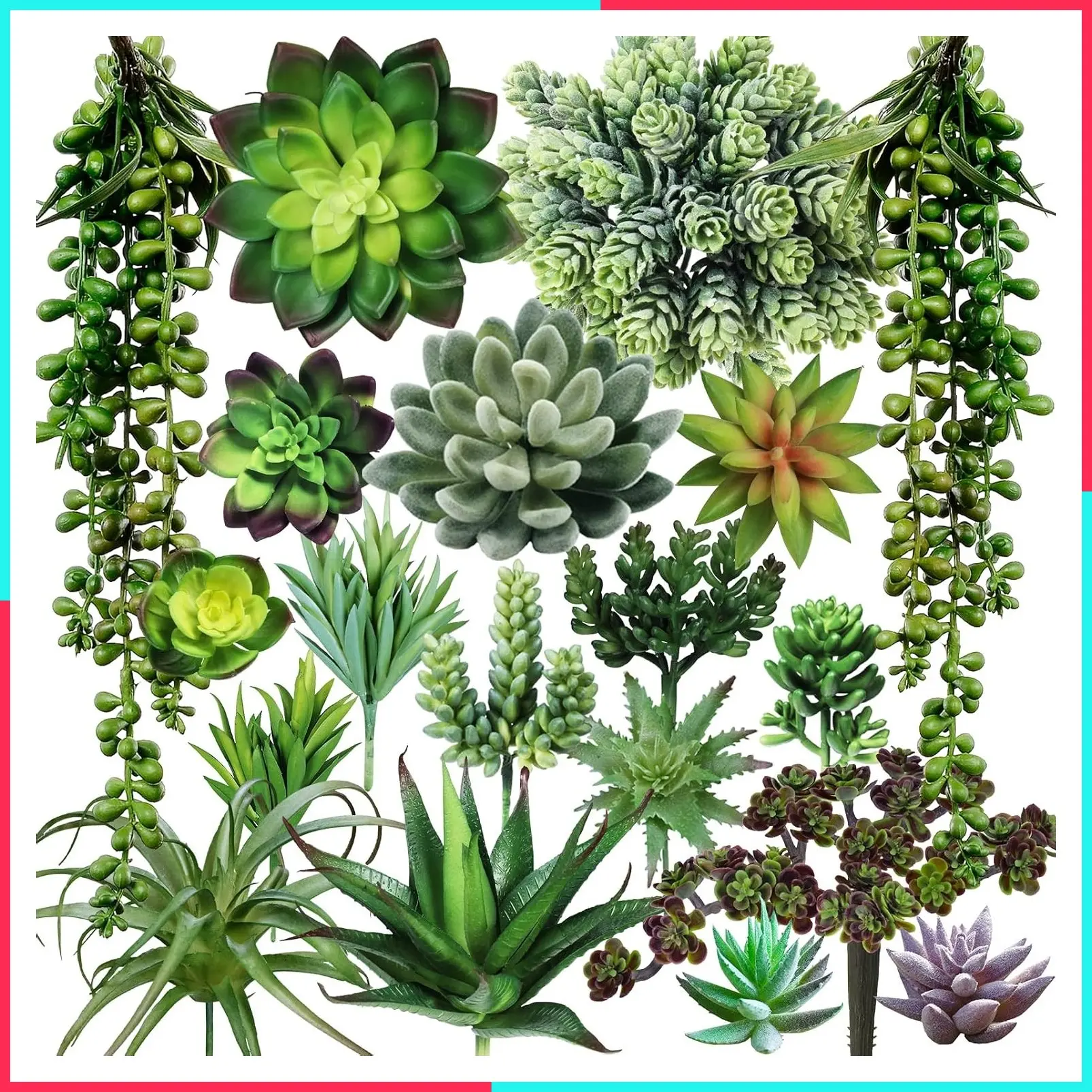 19 Pcs Assorted Artificial Succulents Plants Unpotted Small Green Hanging Succulent Aloe Fake Cacti Bulk for Succulent Garden Centerpiece Wreath Arrangement Indoor Outdoor Home Decor