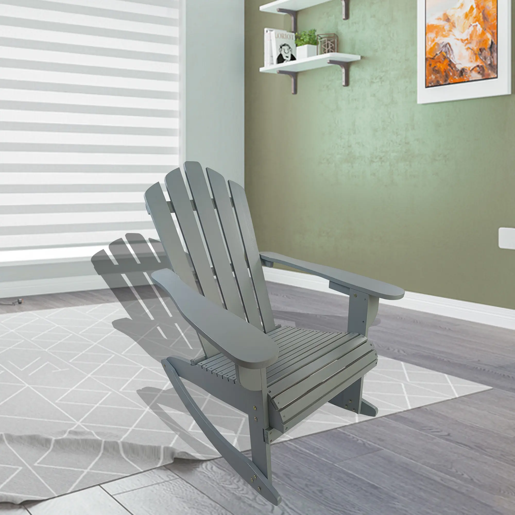 ARCH Reclining Wooden Outdoor Rocking Adirondack Chair Walnut Finish Patio Porch Garden Rocker Relaxation Seat Weather-Resistant Comfortable Lounge Chair for Yard Deck Balcony, Dining Room Chairs for Kitchen, Dining Room, Living Room