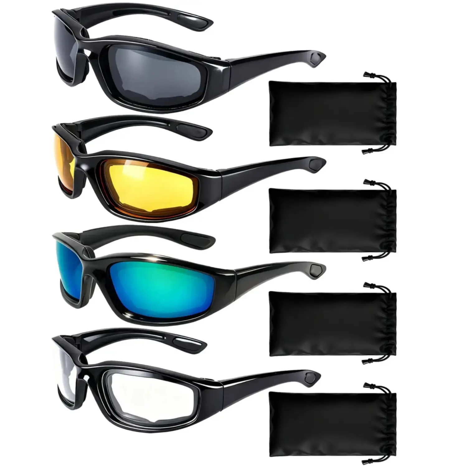 4Pcs Motorcycle Riding Glasses Motorcycle Goggles Padding Goggles Motorcycle Sunglasses UV Protection Dustproof Windproof