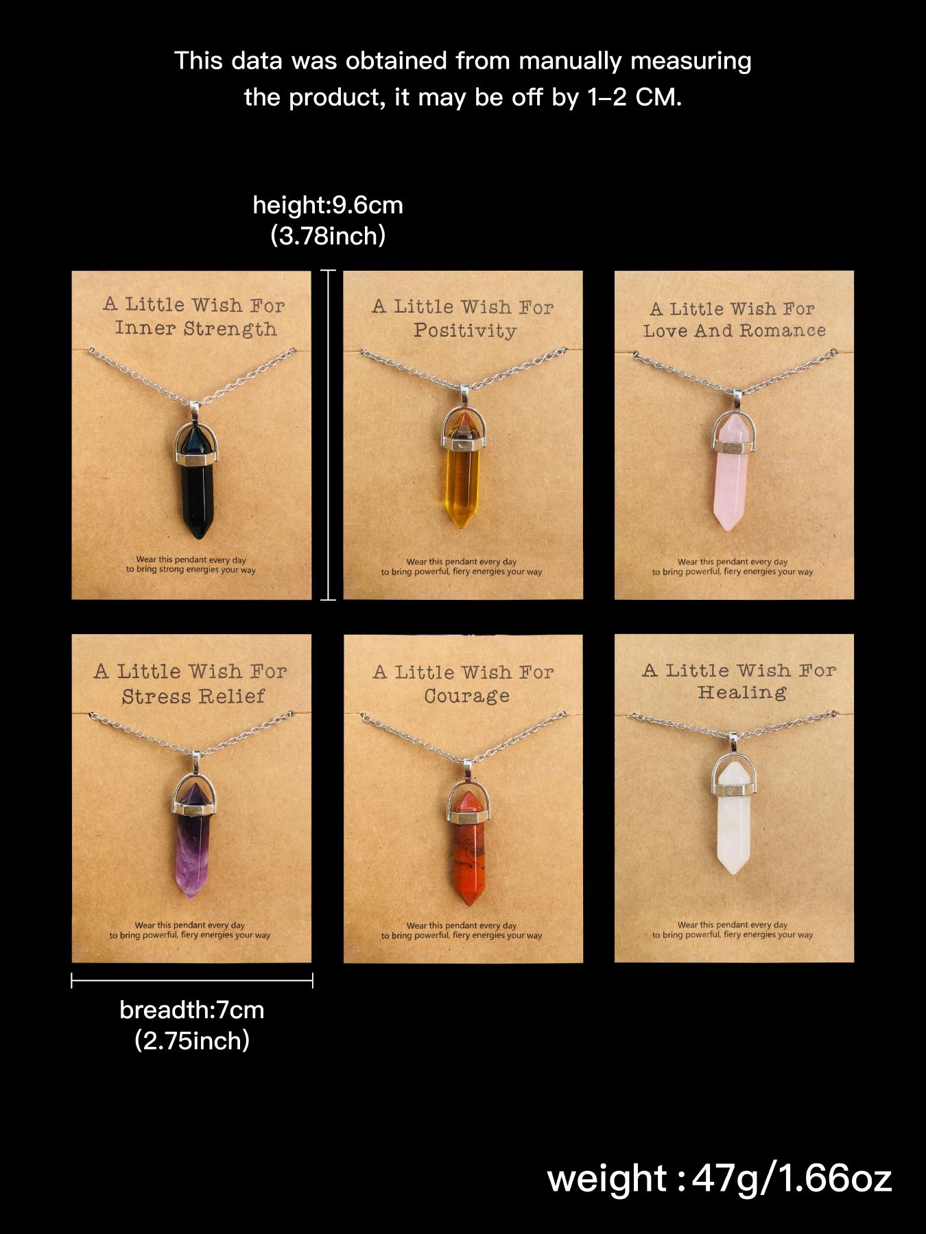 Natural Crystal Necklace Set, 6 Pcs/set Wish Card Necklace, Fashion Pendant Necklace for Women & Men, Trendy All-match & Exquisite Jewelry for Birthday Gift, Gifts for Girlfriend, Amethyst Crystal, Natural Healing Crystal