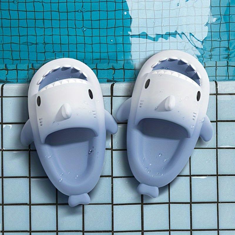 Men's Cute Shark Slides, Casual Non Slip Slippers, Open Toe Shoes For Indoor Outdoor Beach Shower, Spring And Summer