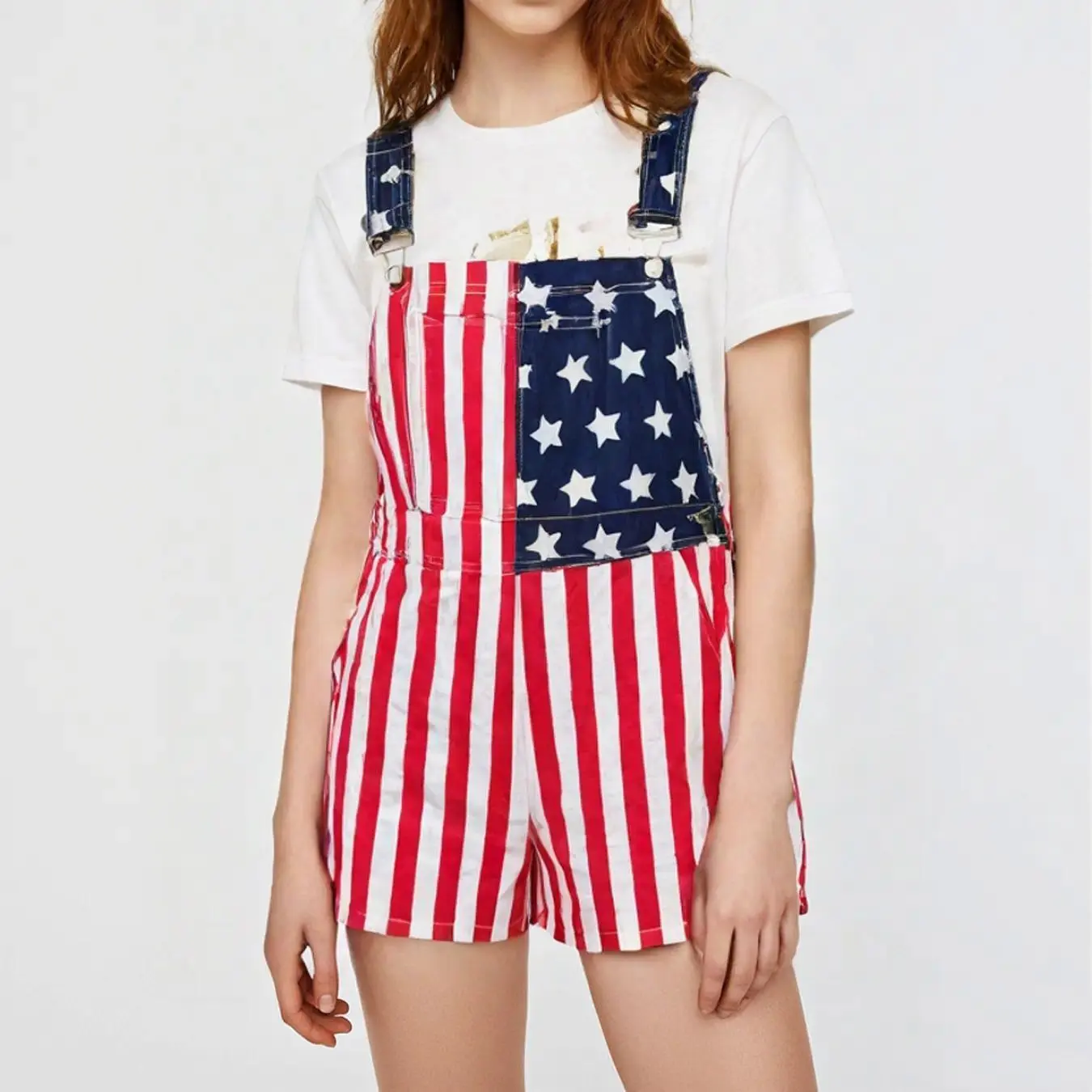 Unisex American Flag Bib Overalls, Soft Stretch Breathable Patriotic Pants for Men and Women, 4th of July, Memorial Day, Parades and Summer Festivals