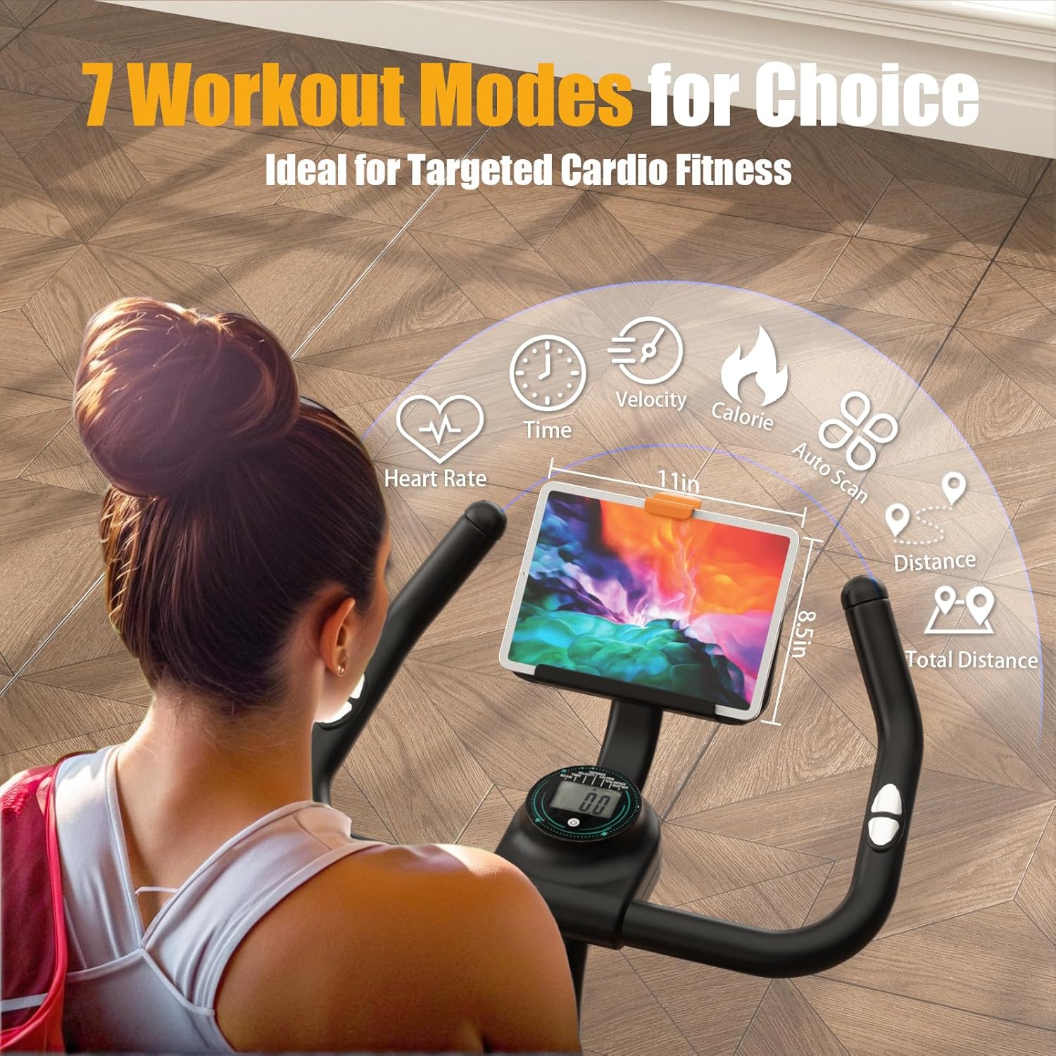 SUNDAY MIRTH Exercise Bike, Stationary Bikes for Home with Grip Pulse Sensor and Stepless Resistance Adjustment, Compact Indoor Cycling Bike with Tablet Mount, Compatible with APP Sync