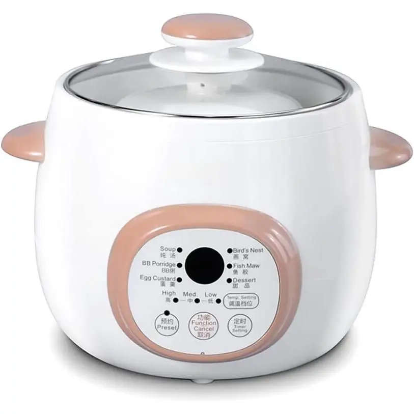 Electric Stew Pot, Ceramic Soup Porridge Cooker, Slow Cookers with Lid, 1L, White