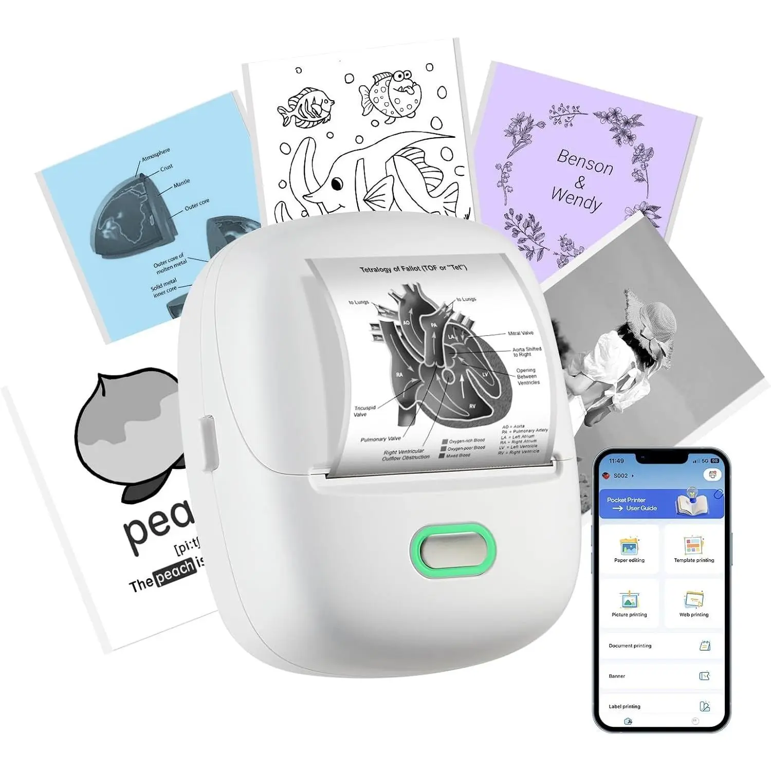 Sticker Printer, 300DPI Ultra-Clear Mini Portable Sticker Maker S002 | Thermal Mini Printer with Banner Printing Function, Bluetooth Inkless Print Pods for Journaling, DIY Gifts, Study Note