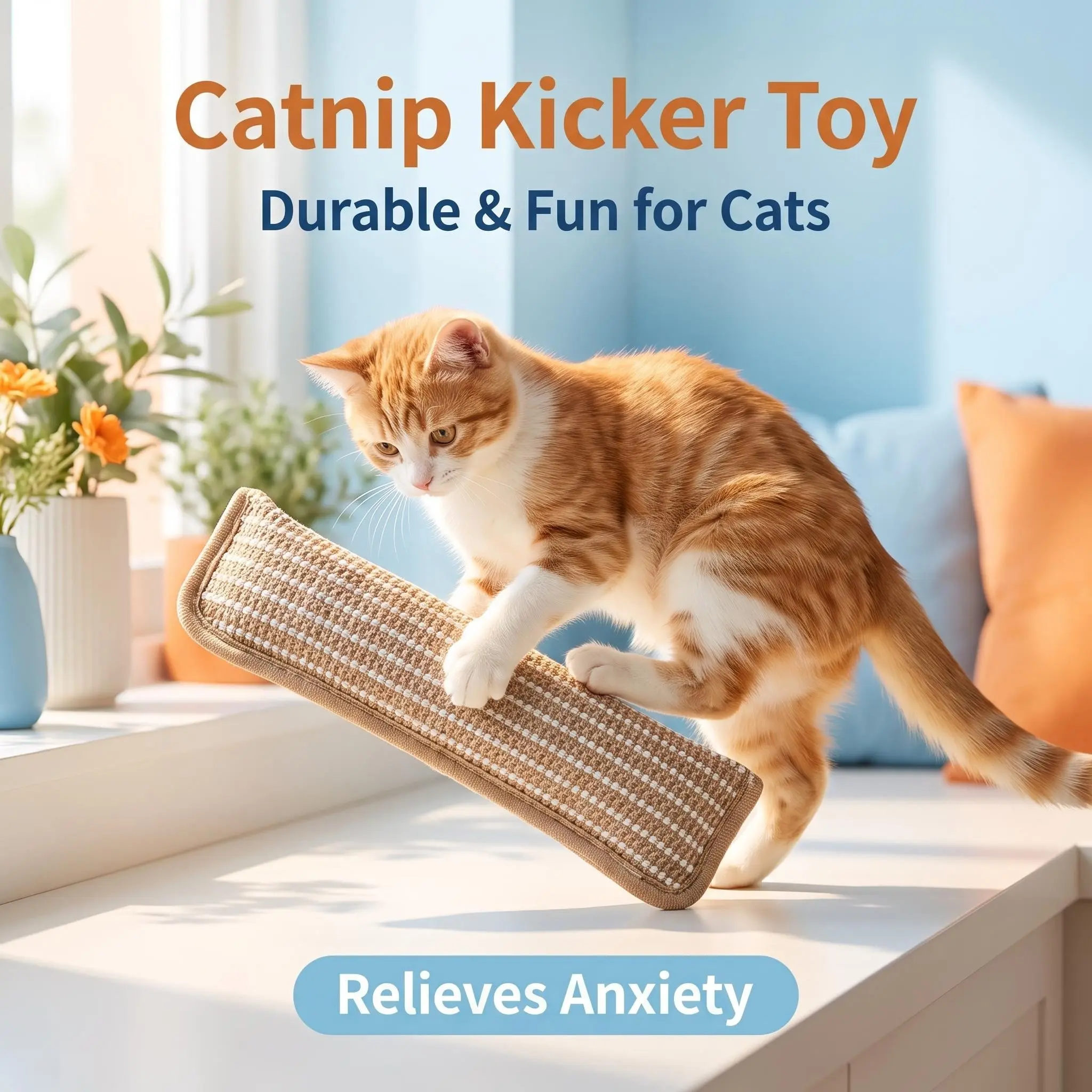Durable Woven Catnip Chew Pillow, Scratch Resistant Kicker Toy for Indoor Cats