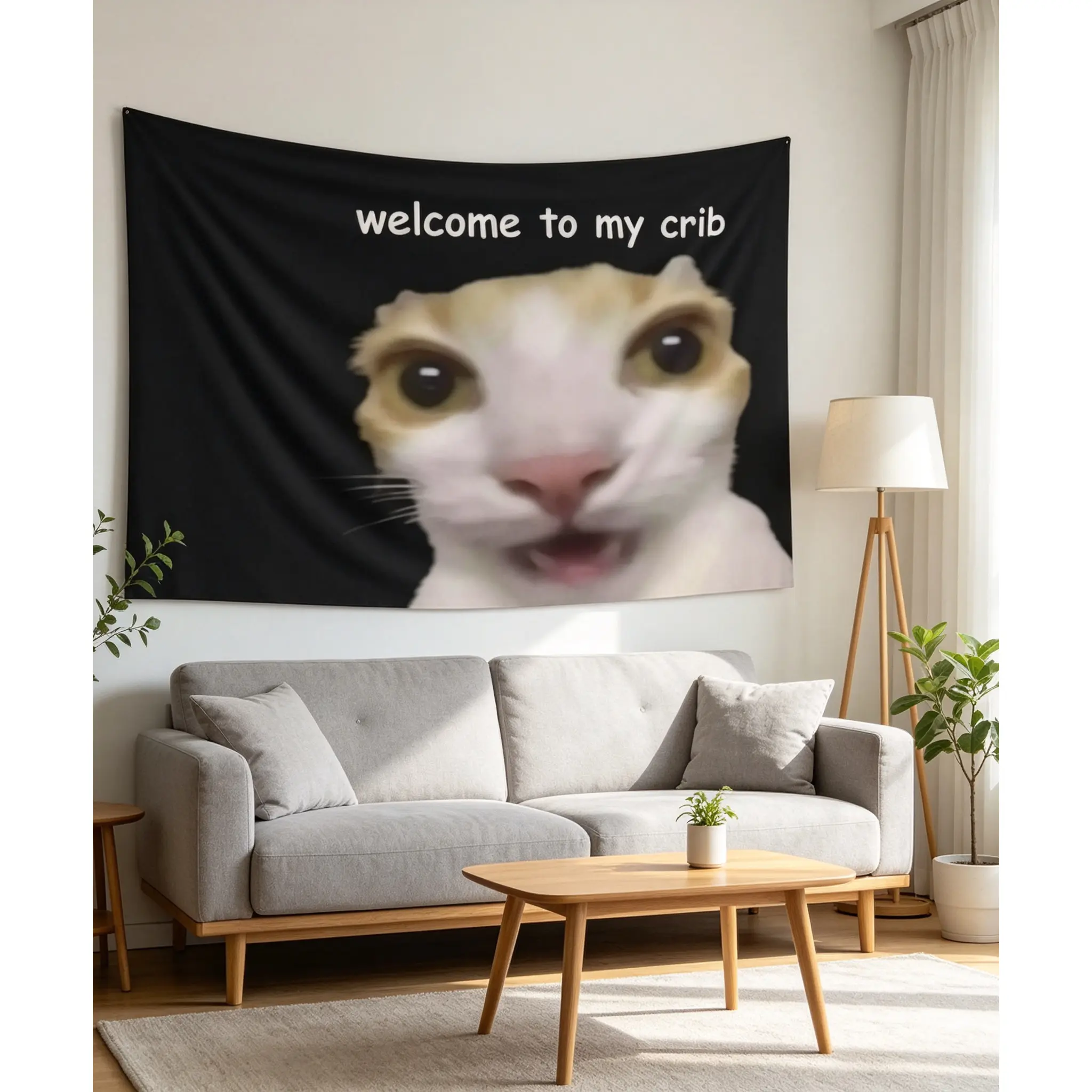 Back to school banner _Welcome to My Crib_ Design,Fun Cat Emoji Tapestry - Top Meme Wall Art for Cat Enthusiasts _     Great for Living Spaces, Dorms,Lightweight Decor,bedroom decorative accessories,chill room accesso