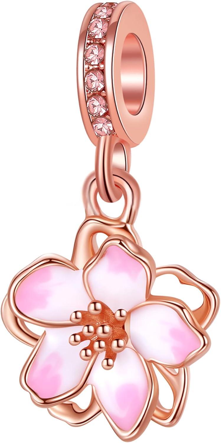 10 Pack Silver Bead Charms for Pandora Bracelets and Necklaces Charm for Woman Cubic Zirconias Dangle Pendant Jewelry Beads Set Style1