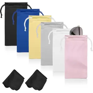 6 Pcs Microfiber Glasses Sunglasses Pouch with 2 Cleaning Cloths, Soft Drawstring Storage Bag for Phone, Eyeglass CaseGift.