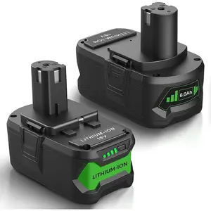 Upgraded 2 Pack 6.0Ah Replacement  Compatible with Ryobi 18v  - Lithium   for P108 P104 P105 P102 P103 P122 P109 + System Cordless Power Tools & Charger