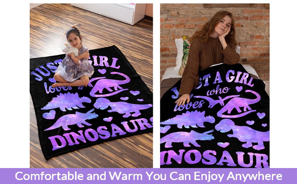 Dinosaur Custom Blanket for Girl Women-Just A Girl Who Loves Dinosaurs Personalize Flannel Lightweight Throws Gift for Dino Lover Birthday Graduate Blankets for All Season-50 x40 for Kids