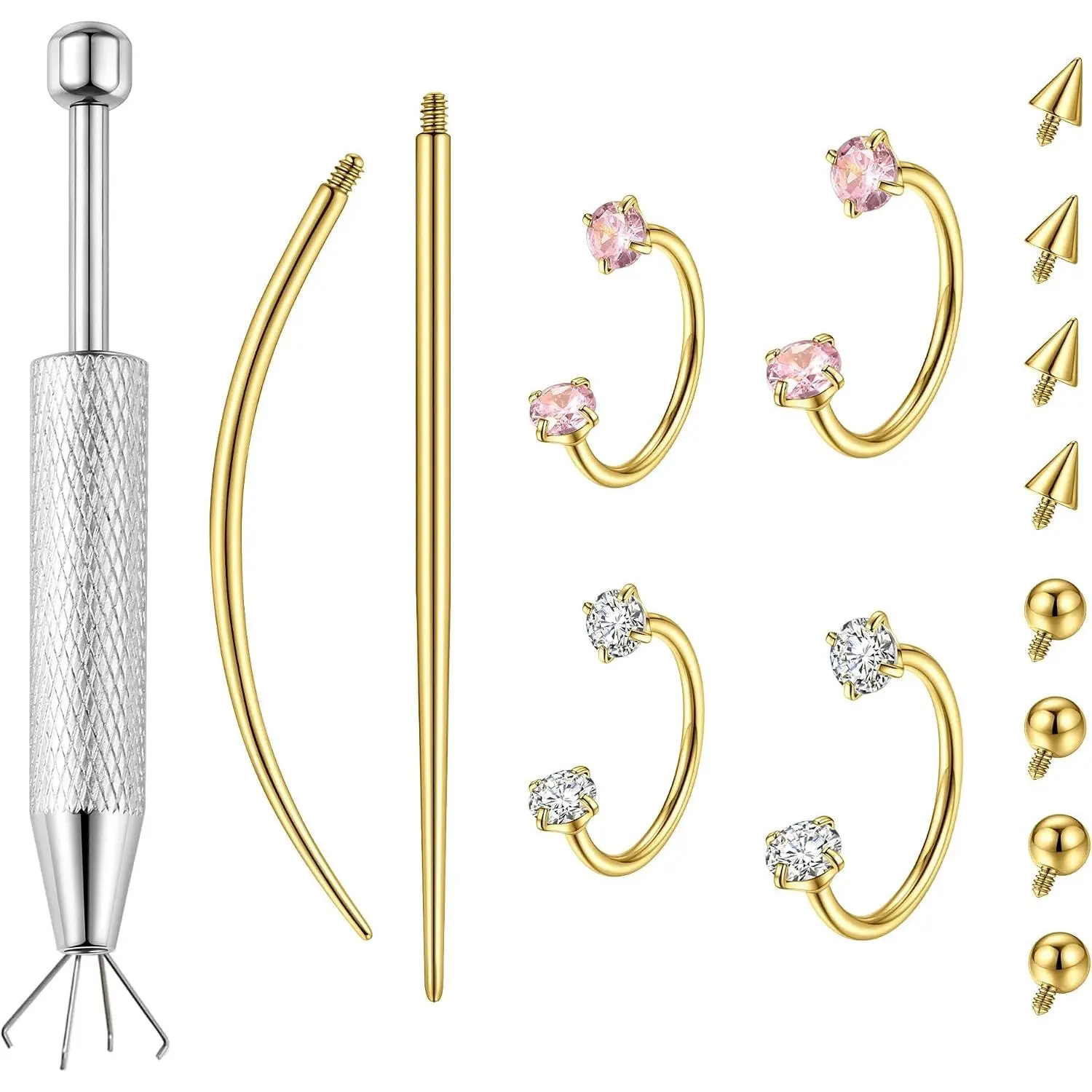 16G 18G Horseshoe Nose Rings Piercings Hoops for Women Stainless Steel| Interchangeable Gold Horse Shoe Nose Ring Kit Earring Hoops Lip Rings Piercing Small Septum Nose Hoop Jewelry