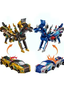 Collision Transforming Dinosaur Car Toy, 2 Magnetic Cars Transform into Dinosaur Toys for Kids Toddler Fun Deformation Robot Dino Car Christmas Birthday Gift Toys for Boys Girl(2pcs)