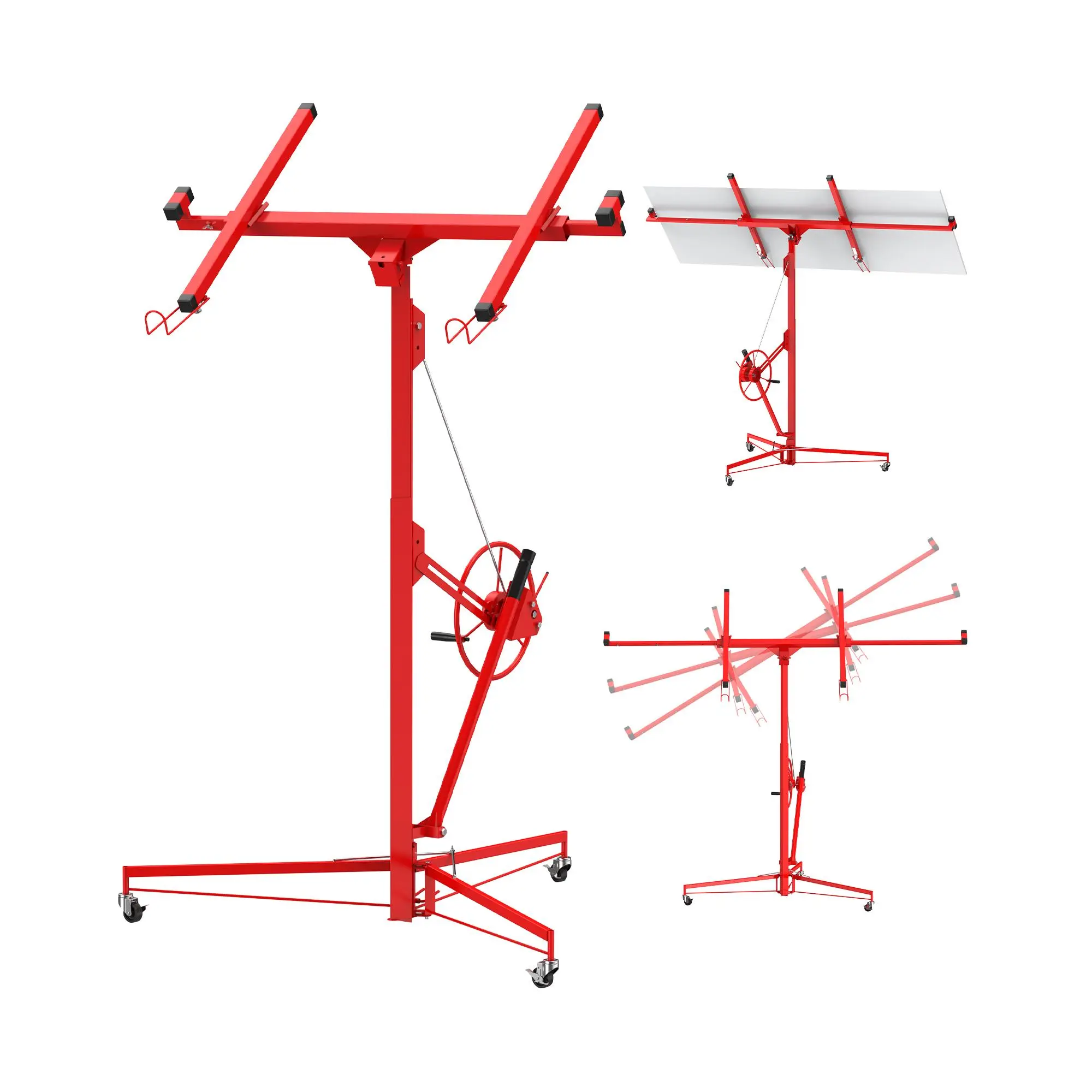 GAOMON 11 FT Drywall Panel Lift – 150 LB Heavy Duty Material Handling Hoist – 360° Adjustable Telescopic Arm – 3 Lockable Wheels – Ideal for Ceiling & Wall Installation, Home and Construction Use