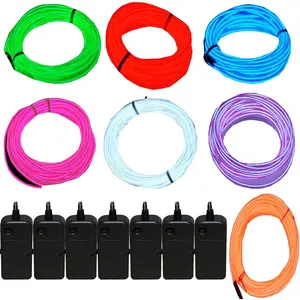 7 Pack 9ft Neon Light El Wire w/Battery Pack (Green, Blue, Red, Orange, Purple, White, Pink)fidget toys
