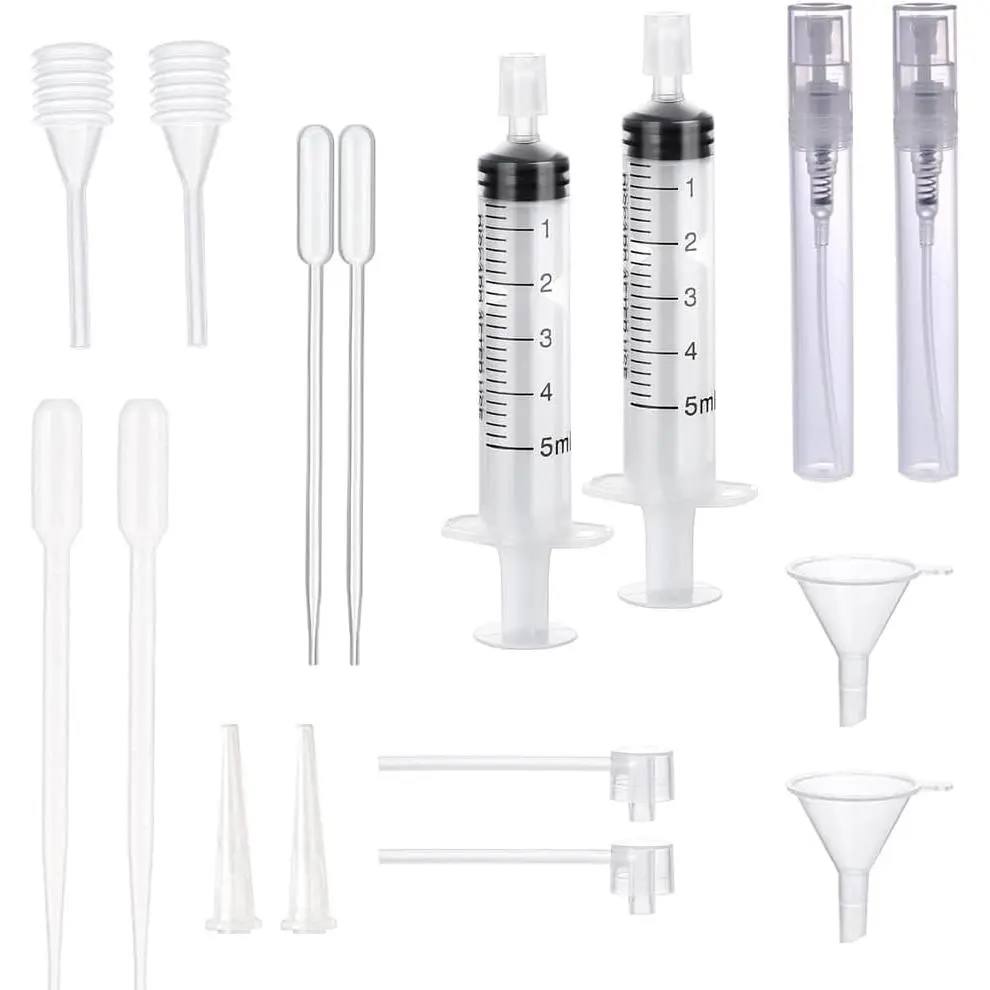 Perfume Extractor Kit Set, 10 Dispensers, 2 Refill Bottles, Syringe Transfer Pump Tool for Travel Refillable
