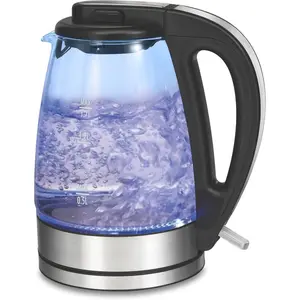 Electric Tea Kettle, Water Boiler & Heater, 1 Liter, 1500 Watts for Fast Boiling, BPA Free, Cordless Serving, Auto-Shutoff & Boil-Dry Protection, Blue LED, Glass (40930)